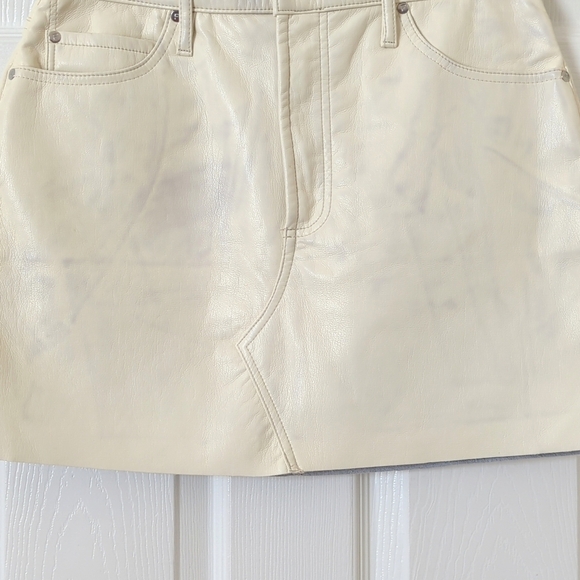 Frame Le High 'N' Tight Recycled Leather A-Line Mini Skirt Cream 30 - Picture 7 of 12